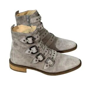 PAUL GREEN Anne Ankle Boot Suede Multi Buckle Biker